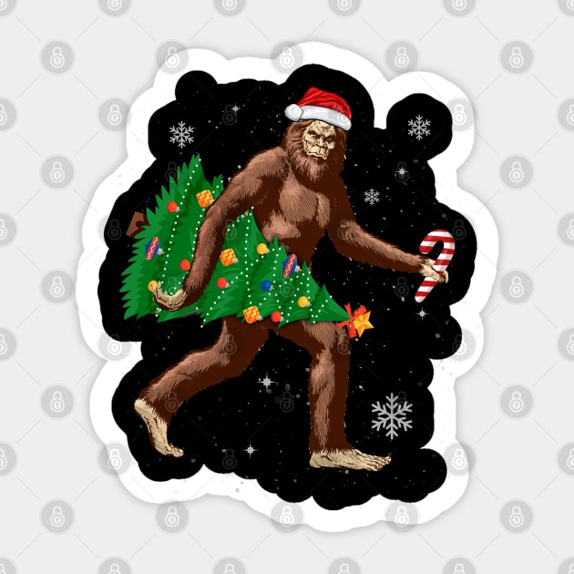Sasquatch Carrying Christmas Tree Santa Hat ELF Cute Funny Tee Xmas Sticker by TeeOhaiz
